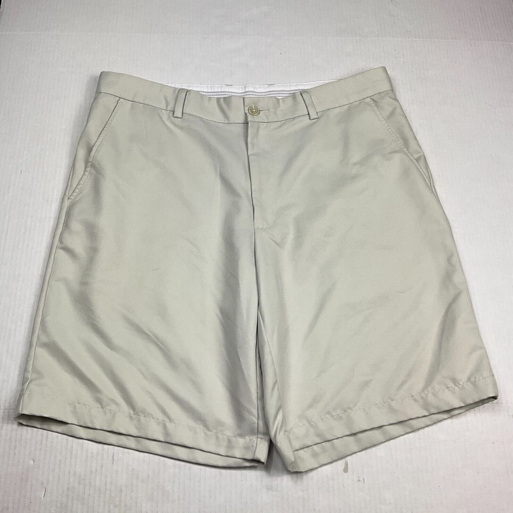 Greg Norman Mens Golf Chino Shorts Gray Performance Flat Front Stretch Size 36